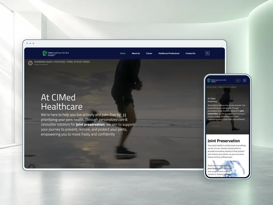 CIMed Healthcare website on a desktop and phone mockup, with the hero headline “At CIMed Healthcare”